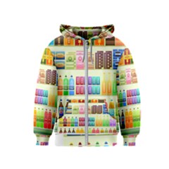 Supermarket Shelf Products Snacks Kids  Zipper Hoodie by Celenk