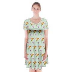 Birds Hummingbirds Wings Short Sleeve V-neck Flare Dress by Celenk