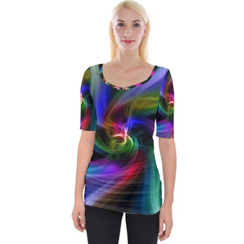 Peacock Bird Animal Feather Wide Neckline Tee by Celenk