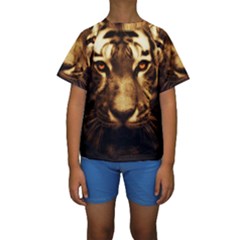 Cat Tiger Animal Wildlife Wild Kids  Short Sleeve Swimwear by Celenk