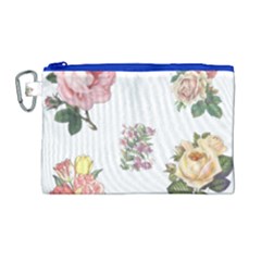 Rose Flowers Campanula Bellflower Canvas Cosmetic Bag (large) by Celenk