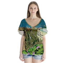 A Day At Safety Beach By Julie Grimshaw 2017 V-neck Flutter Sleeve Top by JULIEGRIMSHAWARTS