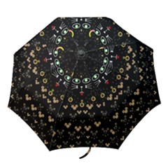 Merry Black Cat In The Night And A Mouse Involved Pop Art Folding Umbrellas by pepitasart