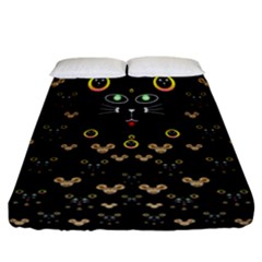 Merry Black Cat In The Night And A Mouse Involved Pop Art Fitted Sheet (california King Size) by pepitasart