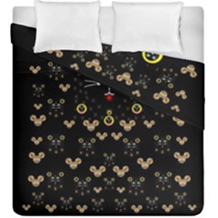 Merry Black Cat In The Night And A Mouse Involved Pop Art Duvet Cover Double Side (king Size) by pepitasart