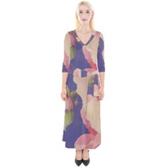 Fabric Textile Abstract Pattern Quarter Sleeve Wrap Maxi Dress by Celenk