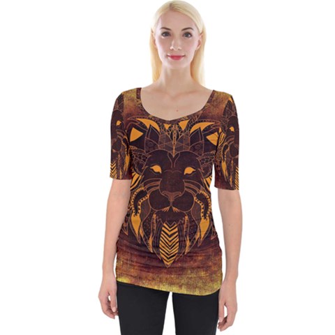 Lion Wild Animal Abstract Wide Neckline Tee by Celenk