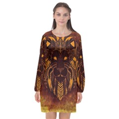 Lion Wild Animal Abstract Long Sleeve Chiffon Shift Dress  by Celenk