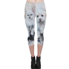 Cat Dog Cute Art Abstract Capri Leggings  by Celenk