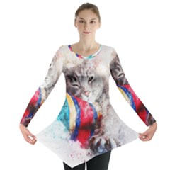 Cat Kitty Animal Art Abstract Long Sleeve Tunic  by Celenk