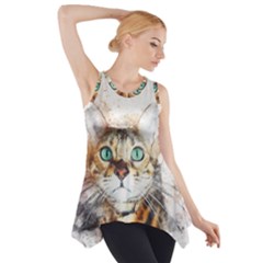 Cat Animal Art Abstract Watercolor Side Drop Tank Tunic by Celenk