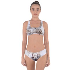 Bird Owl Animal Art Abstract Criss Cross Bikini Set by Celenk