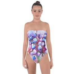 Berries Pink Blue Art Abstract Tie Back One Piece Swimsuit by Celenk