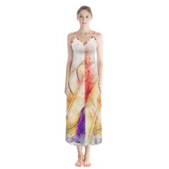 Feathers Bird Animal Art Abstract Button Up Chiffon Maxi Dress by Celenk