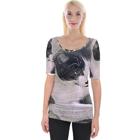 Cat Pet Art Abstract Vintage Wide Neckline Tee by Celenk