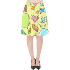 Cute Sketch Child Graphic Funny Velvet High Waist Skirt by Celenk