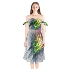 Fractal Art Paint Pattern Texture Shoulder Tie Bardot Midi Dress by Celenk