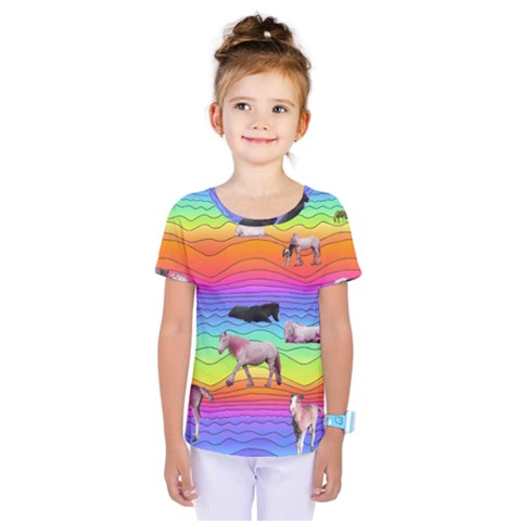 Horses In Rainbow Kids  One Piece Tee by CosmicEsoteric