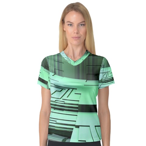 Futuristic Urban Architecture V-neck Sport Mesh Tee by Celenk