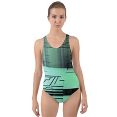 Futuristic Urban Architecture Cut-out Back One Piece Swimsuit by Celenk