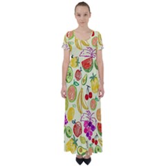 Cute Fruits Pattern High Waist Short Sleeve Maxi Dress by paulaoliveiradesign