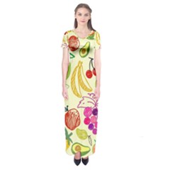 Cute Fruits Pattern Short Sleeve Maxi Dress by paulaoliveiradesign