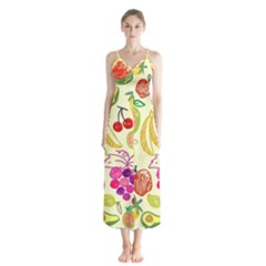 Cute Fruits Pattern Button Up Chiffon Maxi Dress by paulaoliveiradesign