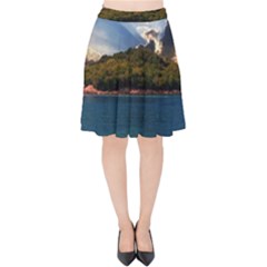 Island God Rays Sky Nature Sea Velvet High Waist Skirt by Celenk