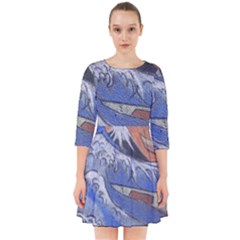 Harvard Mayfair Hokusai Chalk Wave Fuji Smock Dress by Celenk