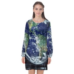 Earth Internet Globalisation Long Sleeve Chiffon Shift Dress  by Celenk