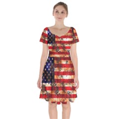 American Flag Usa Symbol National Short Sleeve Bardot Dress by Celenk