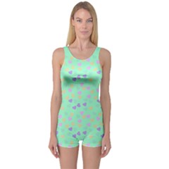 Minty Hearts One Piece Boyleg Swimsuit by snowwhitegirl