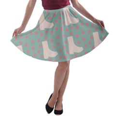 Deer Boots Blue White A-line Skater Skirt by snowwhitegirl