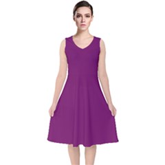 Magenta Ish Purple V-neck Midi Sleeveless Dress  by snowwhitegirl