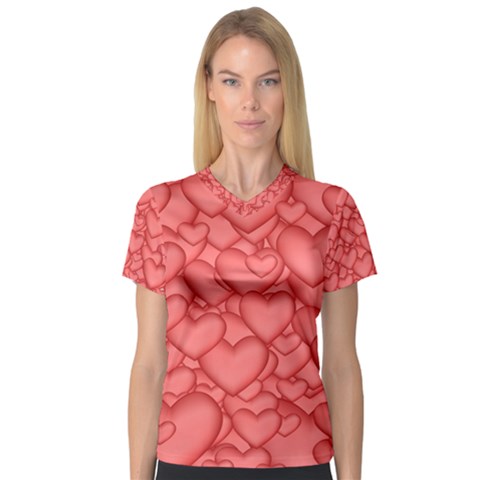 Background Hearts Love V-neck Sport Mesh Tee by Nexatart