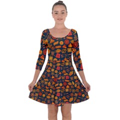 Pattern Background Ethnic Tribal Quarter Sleeve Skater Dress by Nexatart