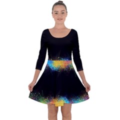 Frame Border Feathery Blurs Design Quarter Sleeve Skater Dress by Nexatart