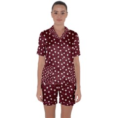 Floral Dots Maroon Satin Short Sleeve Pyjamas Set by snowwhitegirl