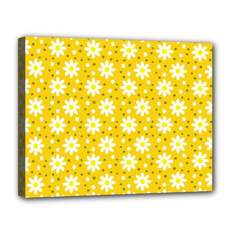 Daisy Dots Yellow Canvas 14  X 11  by snowwhitegirl