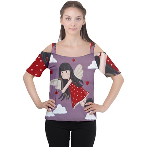 Cupid Girl Cutout Shoulder Tee by Valentinaart