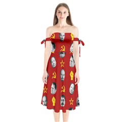 Communist Leaders Shoulder Tie Bardot Midi Dress by Valentinaart