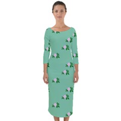 Pink Flowers Green Big Quarter Sleeve Midi Bodycon Dress by snowwhitegirl