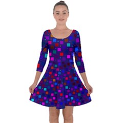 Squares Square Background Abstract Quarter Sleeve Skater Dress by Nexatart