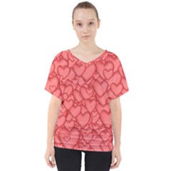 Background Hearts Love V-neck Dolman Drape Top by Nexatart