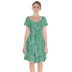 Knitted Wool Square Green Short Sleeve Bardot Dress by snowwhitegirl