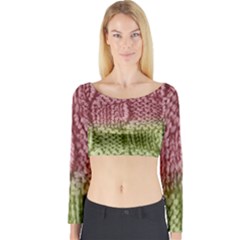 Knitted Wool Square Pink Green Long Sleeve Crop Top by snowwhitegirl