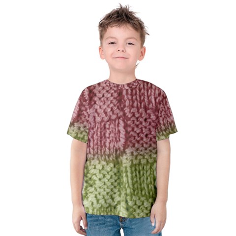 Knitted Wool Square Pink Green Kids  Cotton Tee by snowwhitegirl