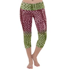 Knitted Wool Square Pink Green Capri Yoga Leggings by snowwhitegirl