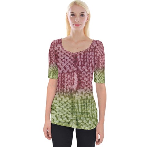 Knitted Wool Square Pink Green Wide Neckline Tee by snowwhitegirl