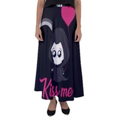 Cute Grim Reaper Flared Maxi Skirt by Valentinaart